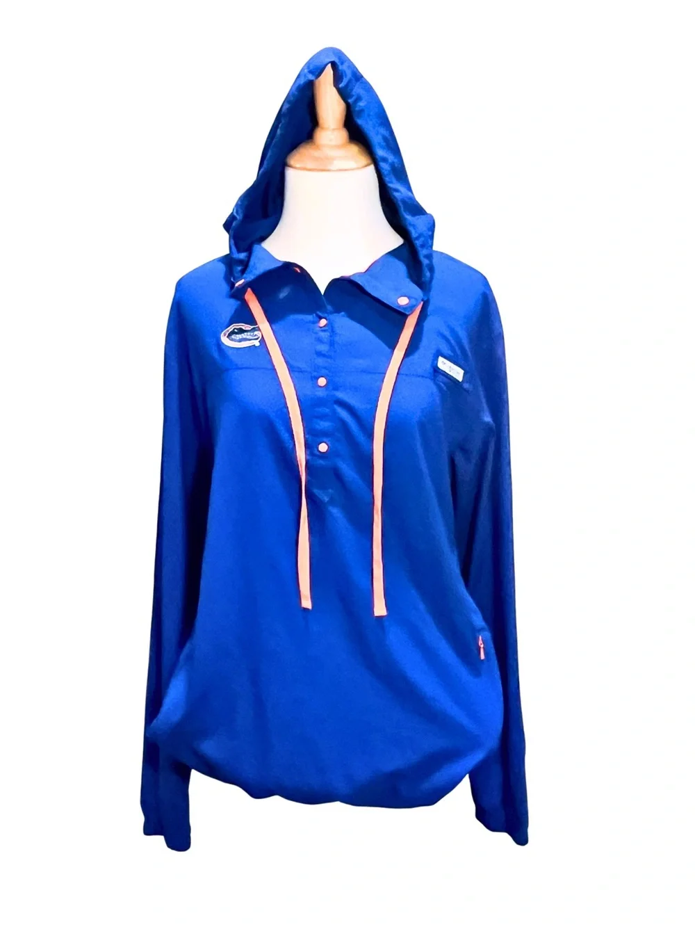 UF Florida Gator’s Columbia Brand Blue Hooded Tech Pullover with Orange Details